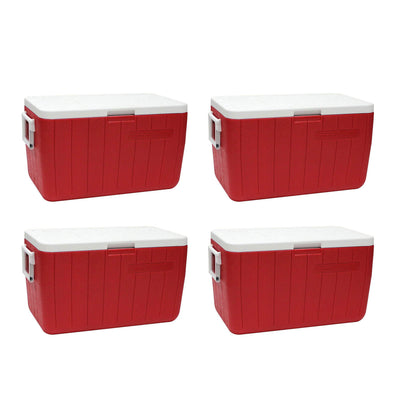 Coleman 48 Quart 63 Can Performance Portable Red Camping Ice Cooler (4 Pack)