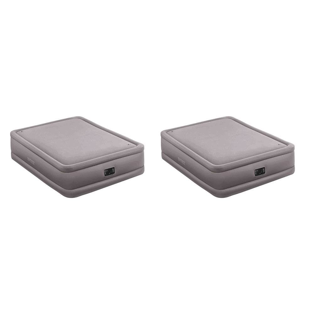 Intex Queen Raised Air Bed Foam Top Mattress with Build in Air Pump (2 Pack)
