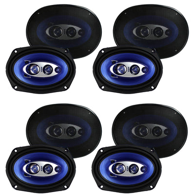 Pyle 6 x 9 Inch 400 Watts 4-Way Car Coaxial Speakers Audio Stereo Blue (8 Pack)