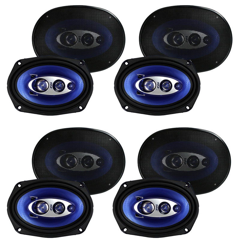 Pyle 6 x 9 Inch 400 Watts 4-Way Car Coaxial Speakers Audio Stereo Blue (8 Pack)