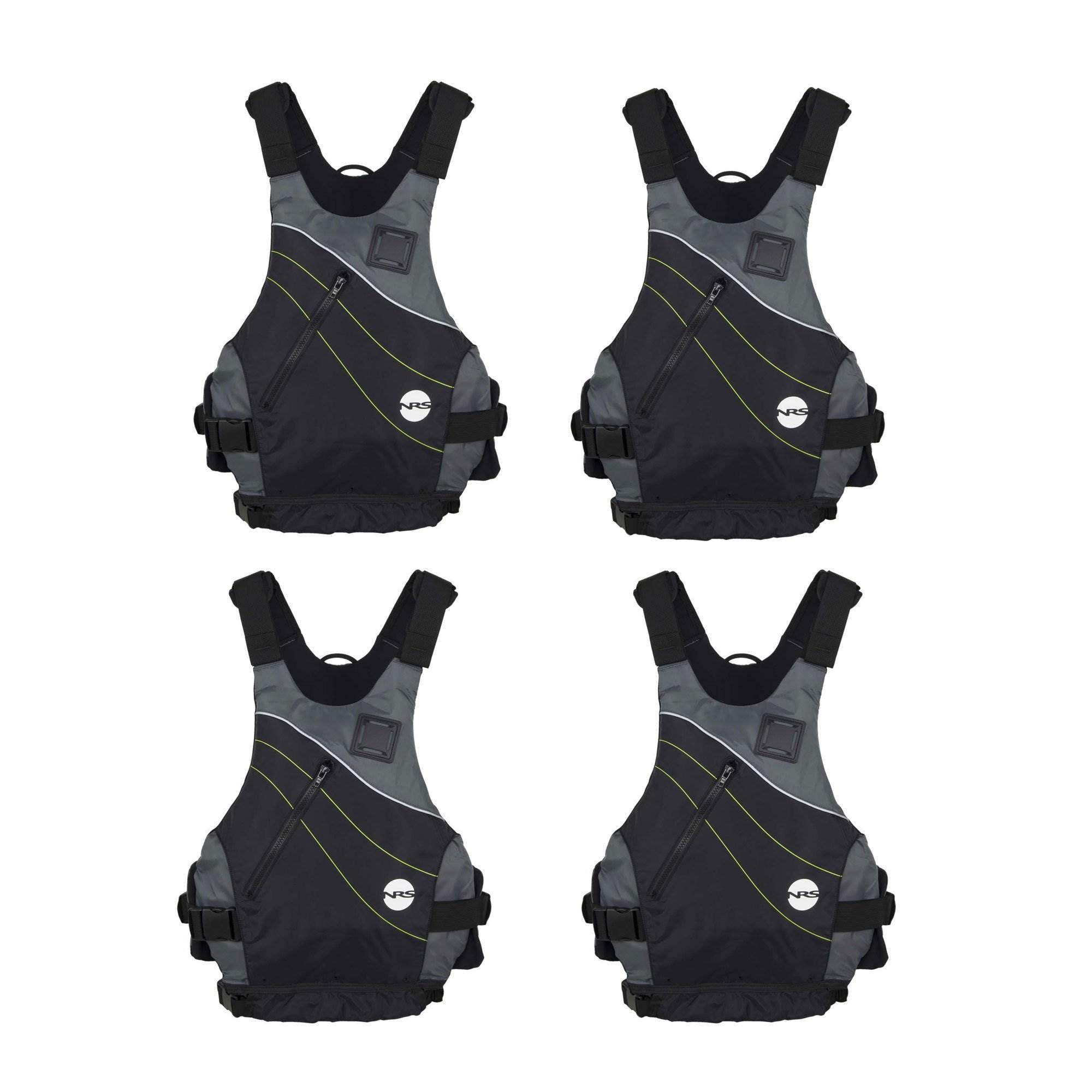 NRS Vapor Adult Small Medium PFD Boating Kayak Life Jacket Vest, Black (4 Pack)