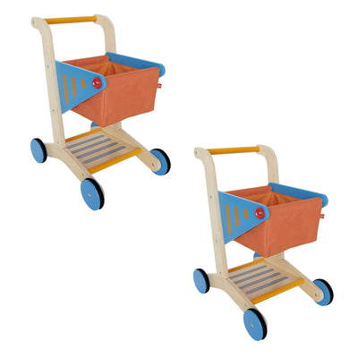 Hape Pretend Play Mini Wooden Kids Supermarket Grocery Shopping Cart (2 Pack)