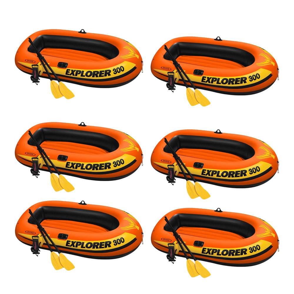 Intex Explorer 300 Inflatable Fishing 3 Person Raft Boat w/ Pump & Oars (6 Pack) - VMInnovations