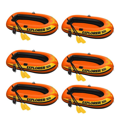 Intex Explorer 300 Inflatable Fishing 3 Person Raft Boat w/ Pump & Oars (6 Pack) - VMInnovations