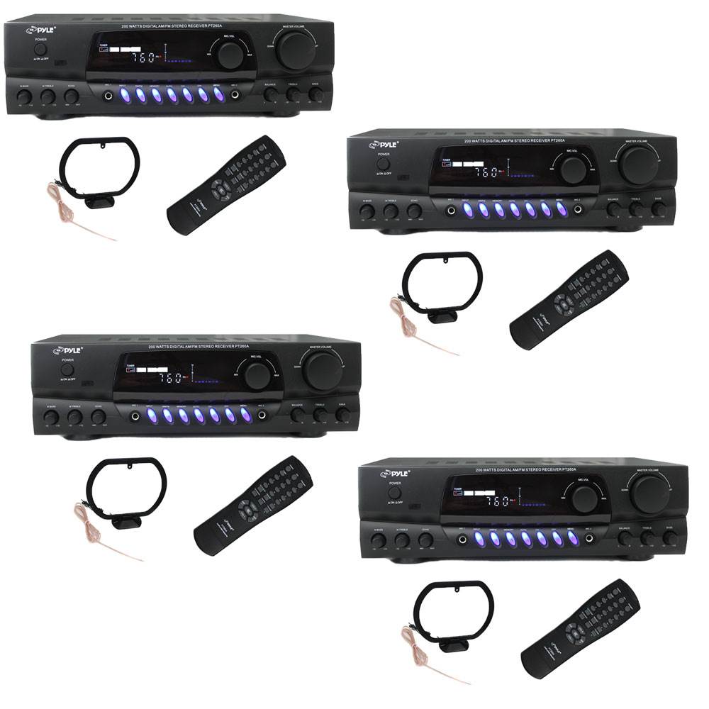 PYLE PRO PT260A 200W Home Digital AM FM Stereo Receiver Theater Audio (4 Pack)