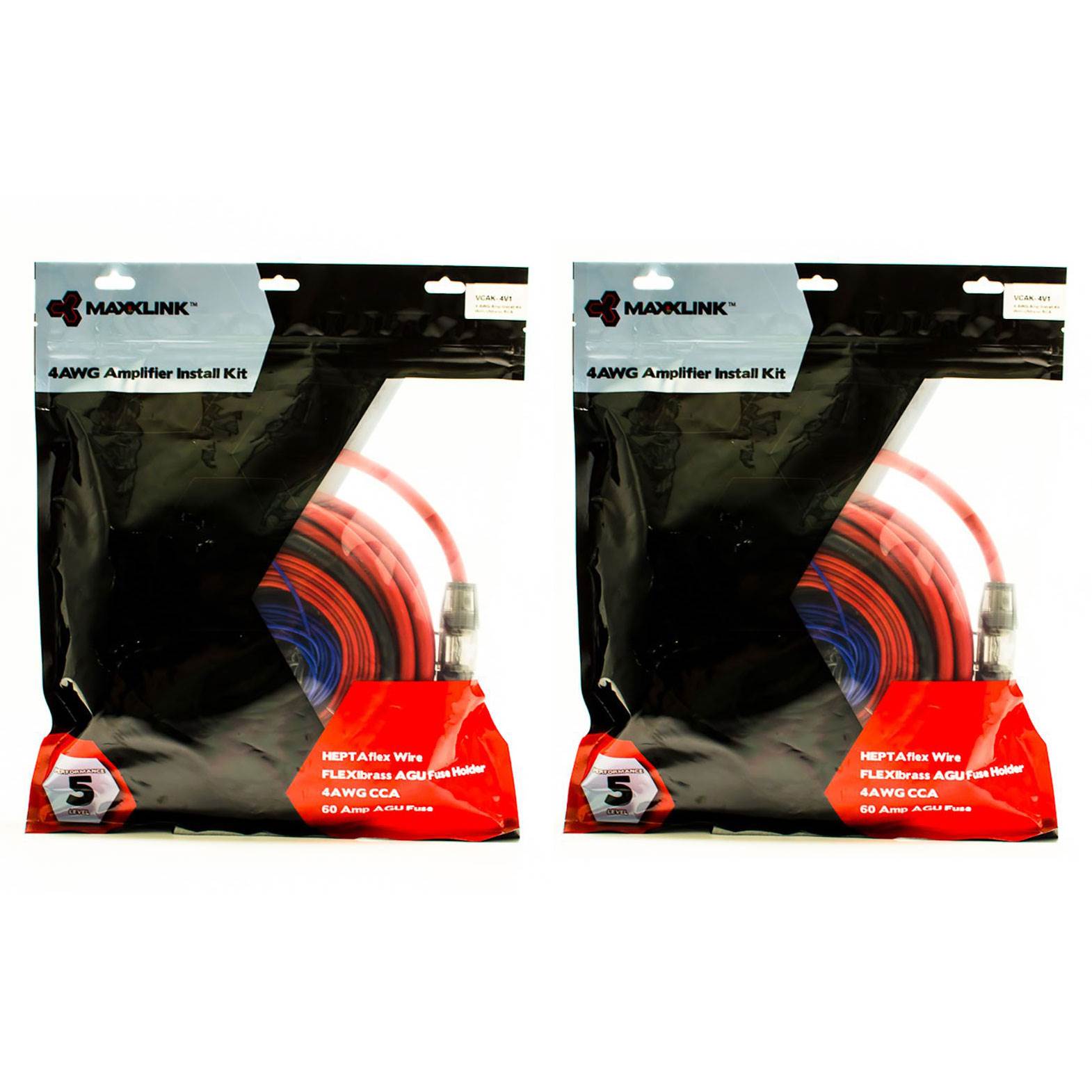 Maxxsonics 1000W 4 Gauge 4 Channel Amp Installation Kit w/ Cables (2 Pack)