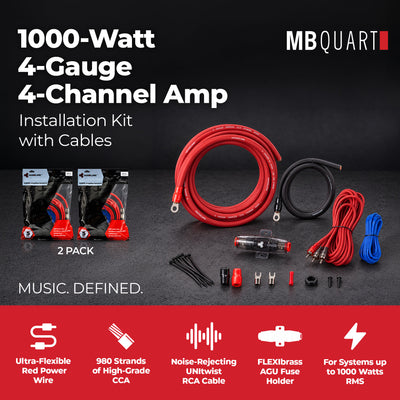 Maxxsonics 1000W 4 Gauge 4 Channel Amp Installation Kit w/ Cables (2 Pack)