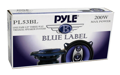 Pyle PL53BL 5.25" 200W 3-Way Car Audio Triaxial Speakers Stereo, Blue (16 Pack)