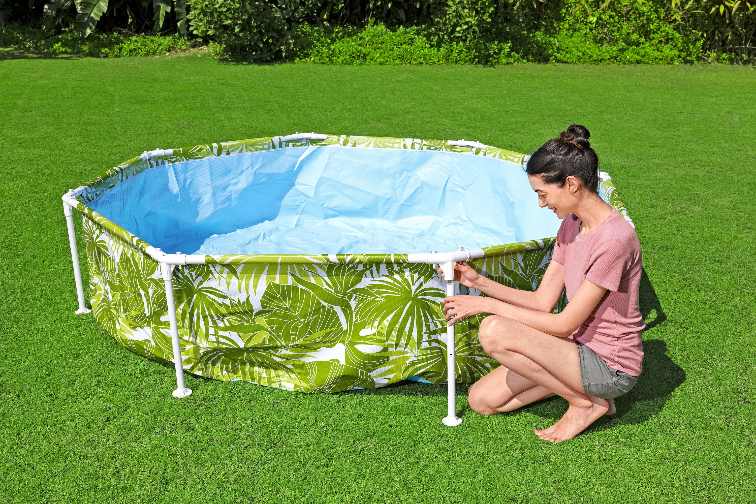 Kids Splash-in-Shade Round Above Ground Pool w/ Canopy, Green (Open Box)