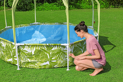 Kids Splash-in-Shade Round Above Ground Pool w/ Canopy, Green (Open Box)