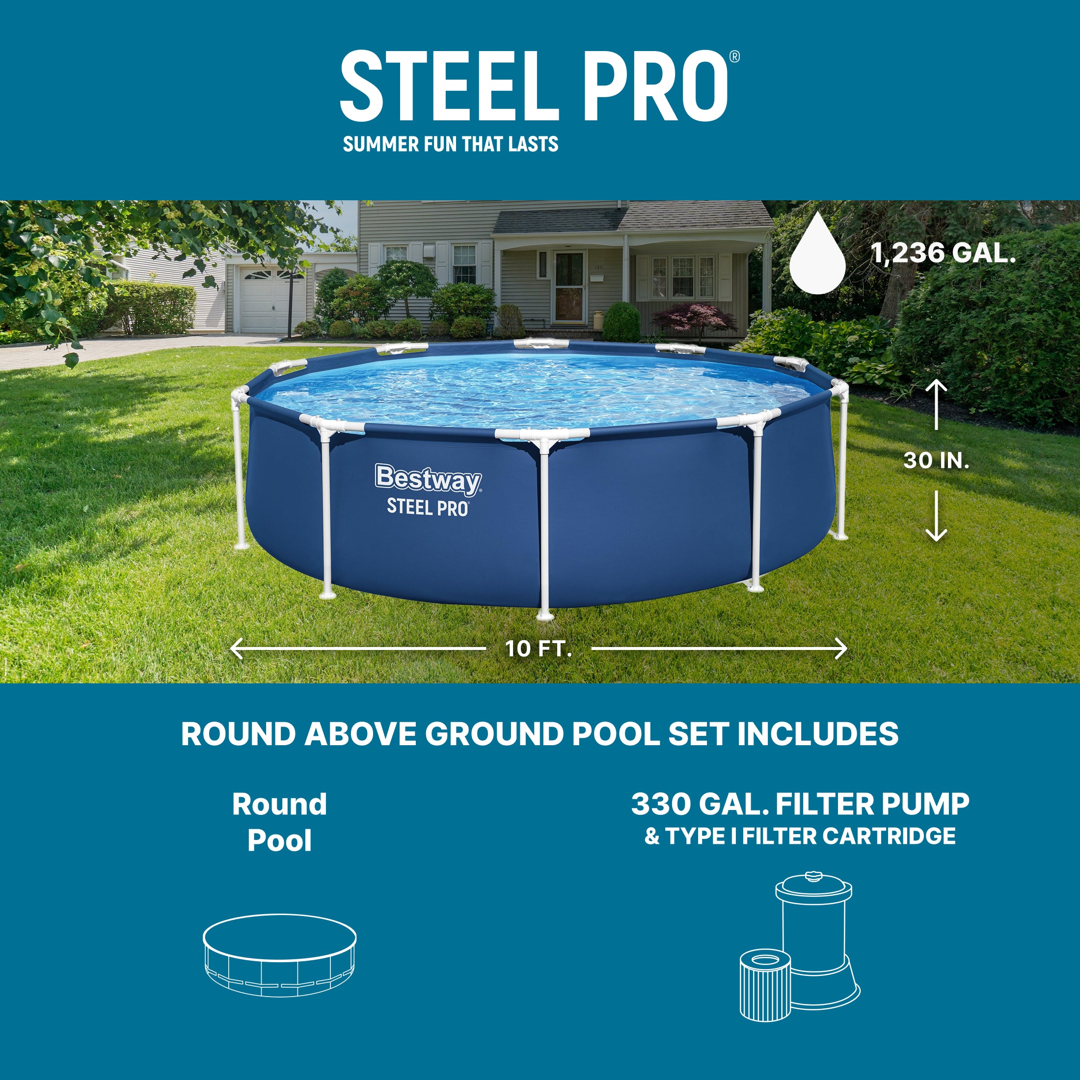 Bestway Steel Pro 12' x 30" Round Above Ground Pool Set with DuraPlus Liner