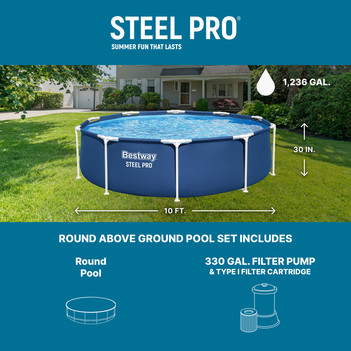 Bestway Steel Pro 12' x 30" Round Above Ground Pool Set with DuraPlus Liner