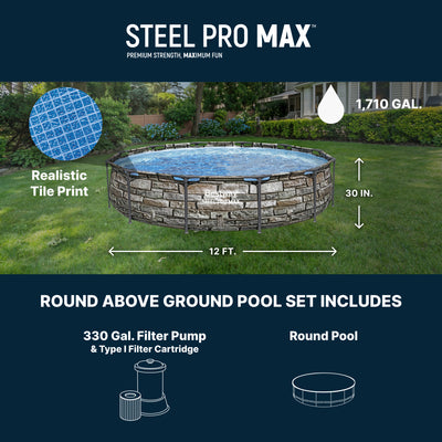 Bestway 56817E 12' x 30" Steel Pro Max Round Above Ground Pool w/ Pump(Open Box)