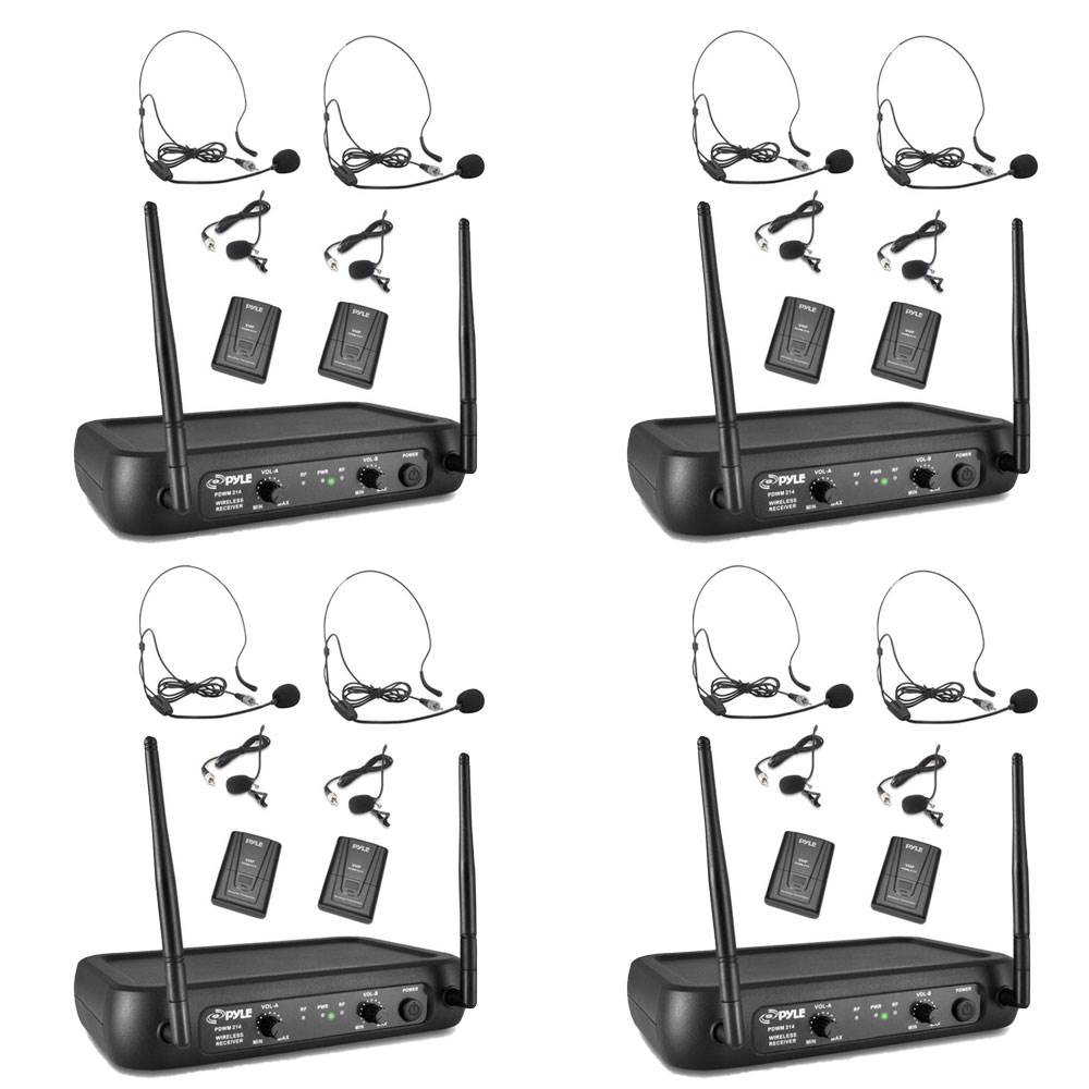 Pyle Pro Bodypacks, Lavaliers, Headsets VHF Wireless Microphone System (4 Pack)