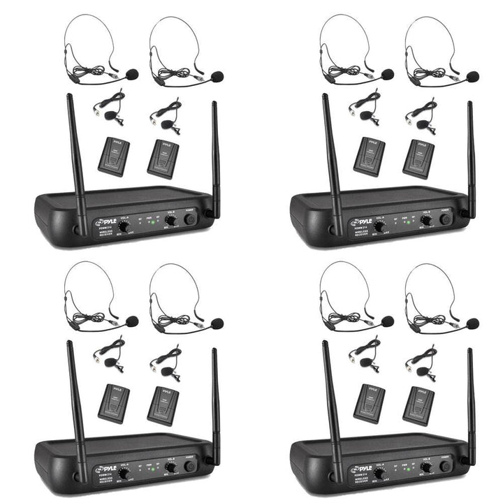 Pyle Pro Bodypacks, Lavaliers, Headsets VHF Wireless Microphone System (4 Pack)