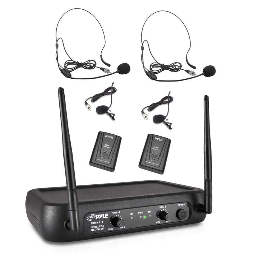 Pyle Pro Bodypacks, Lavaliers, Headsets VHF Wireless Microphone System (4 Pack)