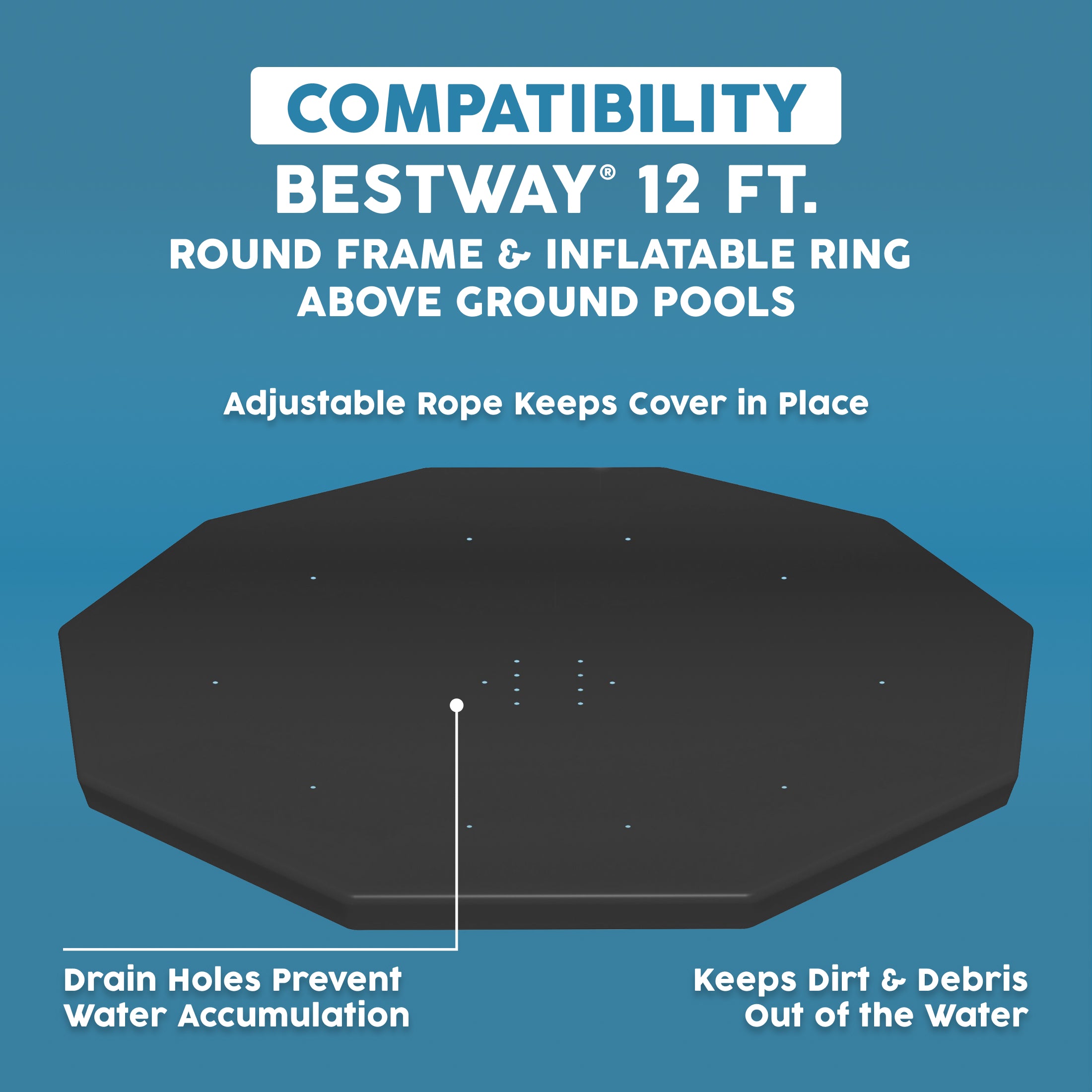 Bestway 12Ft Pool Cover w/ Drain Holes for Above Ground Pools (Open Box)