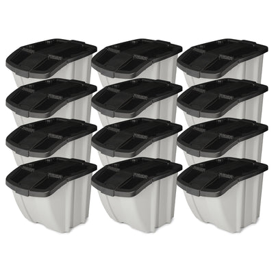 Suncast 18 Gallon Indoor/Outdoor Stackable Recycle Storage Bin, Gray (12 Pack)