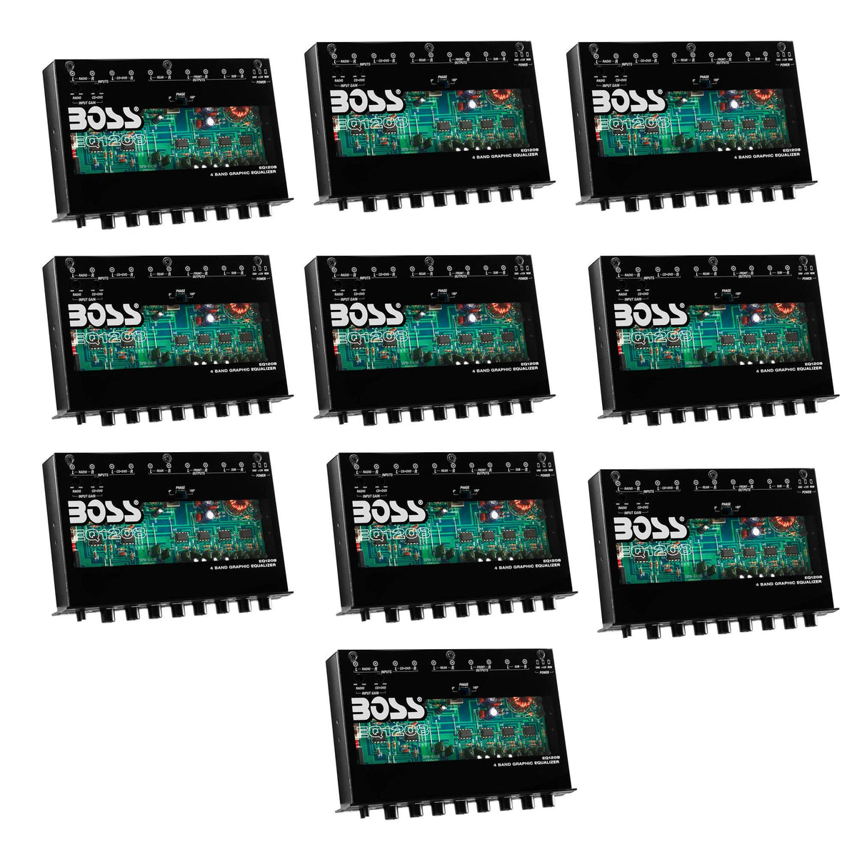 Boss EQ1208 4-Band Preamp Car Audio Equalizer w/ Subwoofer Sub Output (10 Pack)