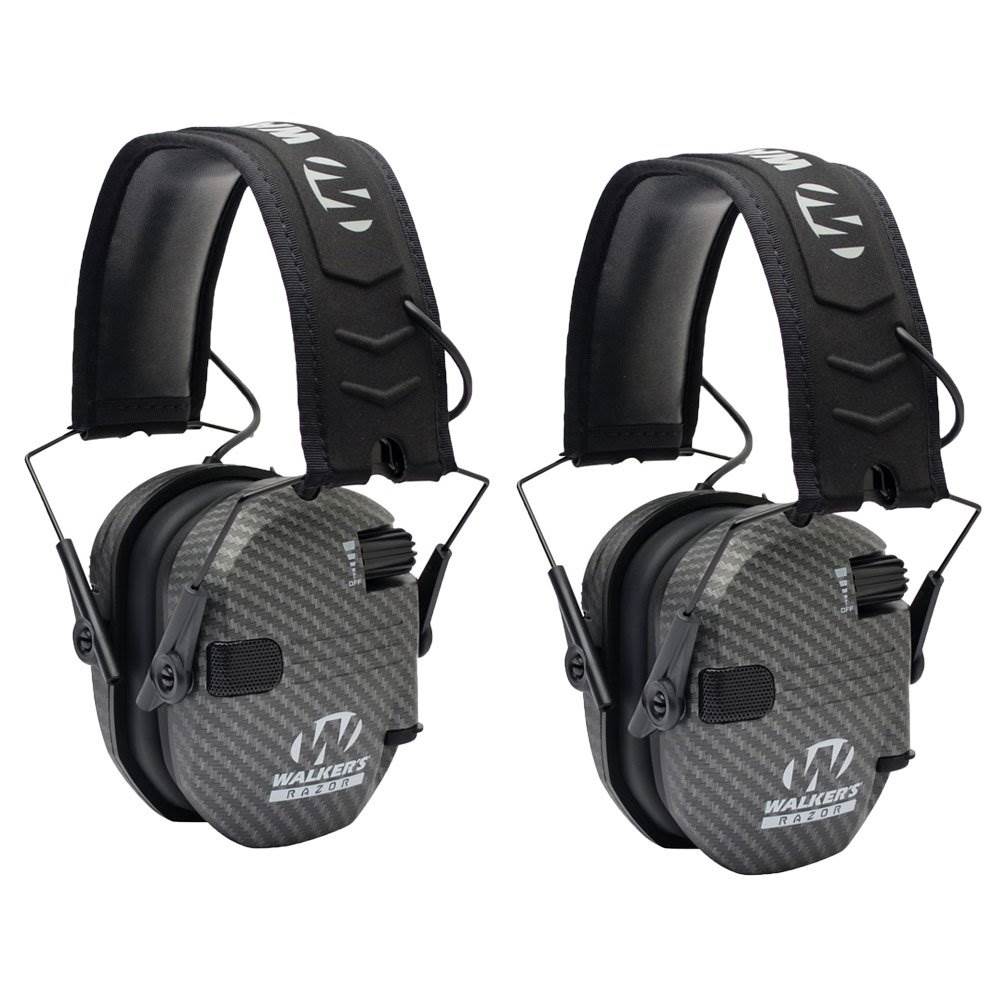 Walker's Razor Series Protection Slim Shooter Folding Earmuffs, Carbon (2 Pack)