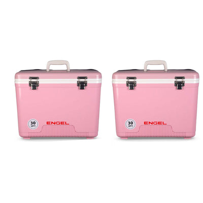 Engel Coolers 30 Quart 48 Can Lightweight Insulated Cooler Drybox, Pink (2 Pack)