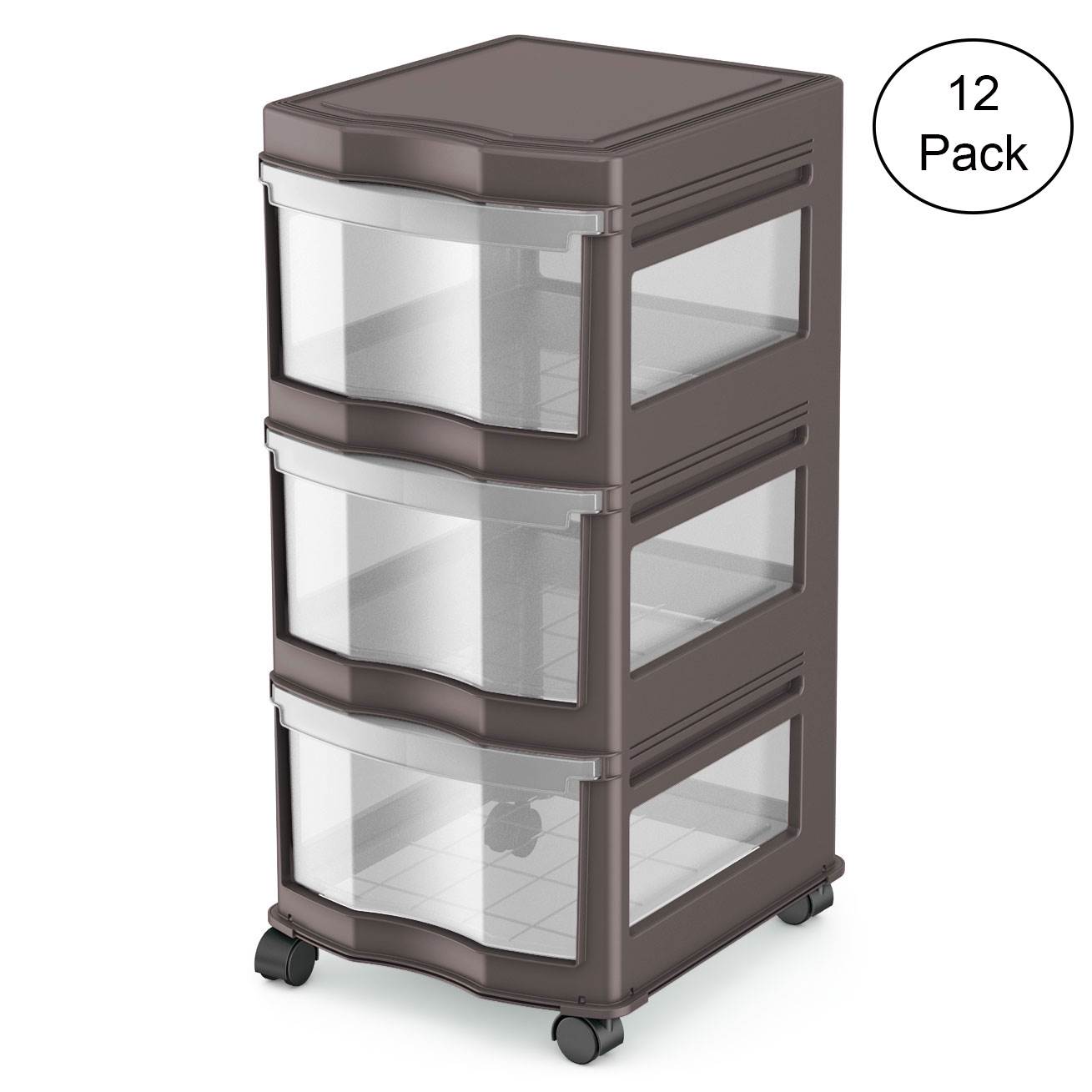 Life Story 3 Shelf Storage Container Organizer Plastic Drawers, Gray (12 Pack)