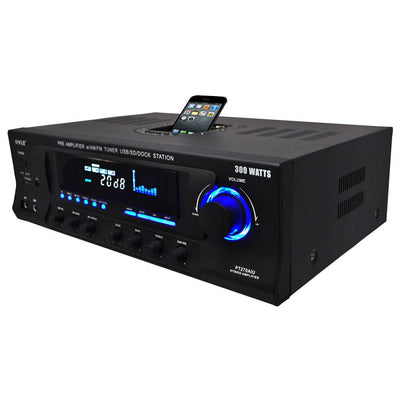 Pyle Pro 300W Home Amplifier Receiver Stereo iPod Dock AM/FM USB/SD (4 Pack)