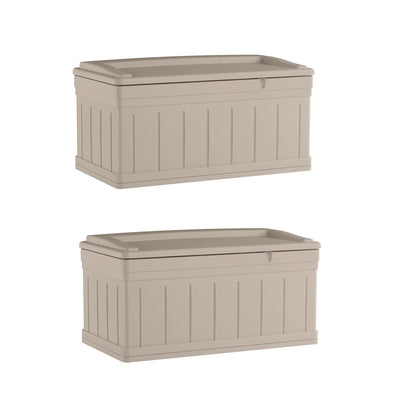 Suncast 129 Gallon Stay Dry Poly Resin Outdoor Deck Storage Box, Taupe (2 Pack)