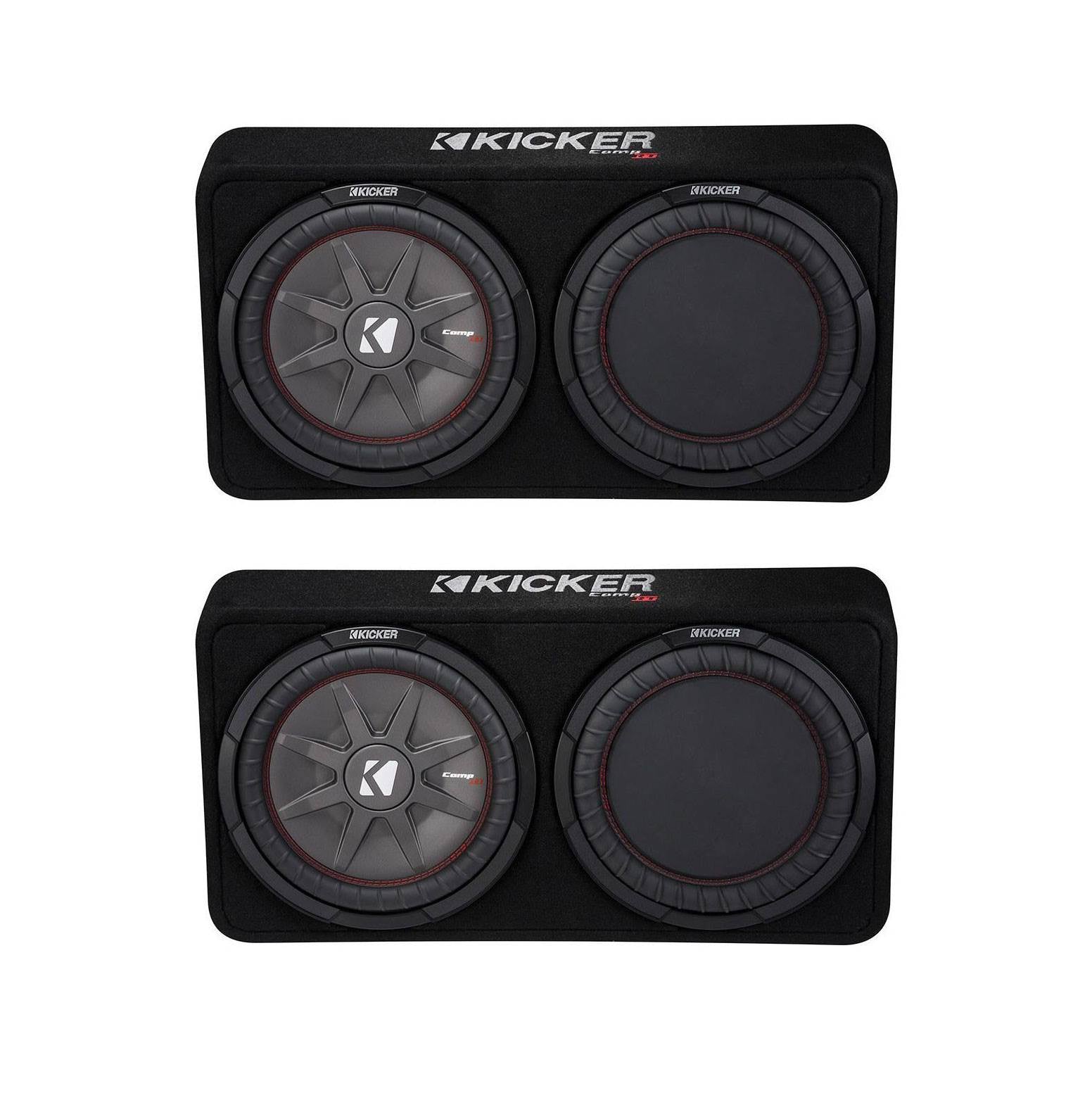 Kicker 1000W Dual 12" 4-Ohm Slim Shallow Subwoofer Sealed Enclosure (2 Pack)