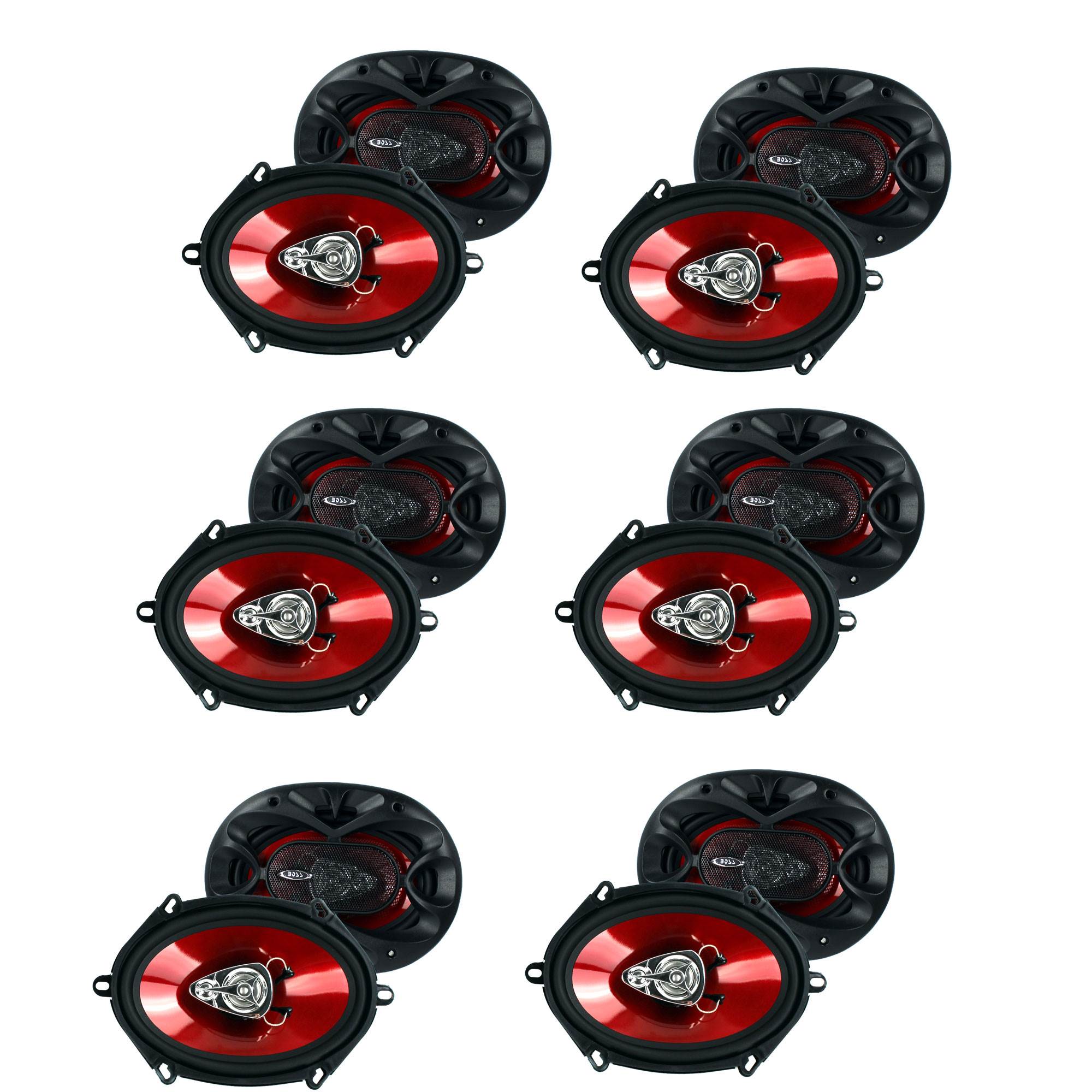 Boss Chaos CH5730 5x7" 300W 3-Way Car Coaxial Audio Stereo Speakers Red (6 Pack)