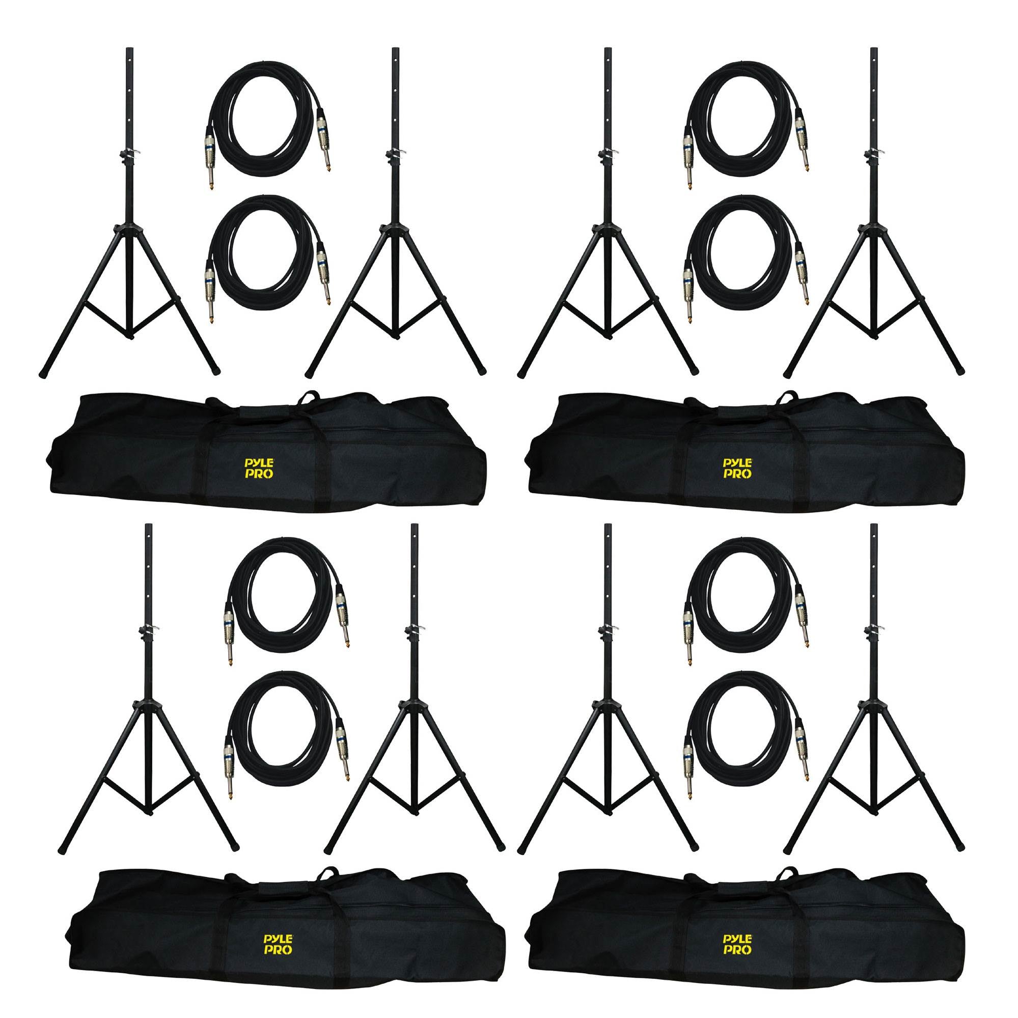Pyle Pro DJ PA Speaker Monitor Pole Mount Stands + 0.25" Cable Kit (8 Pack)