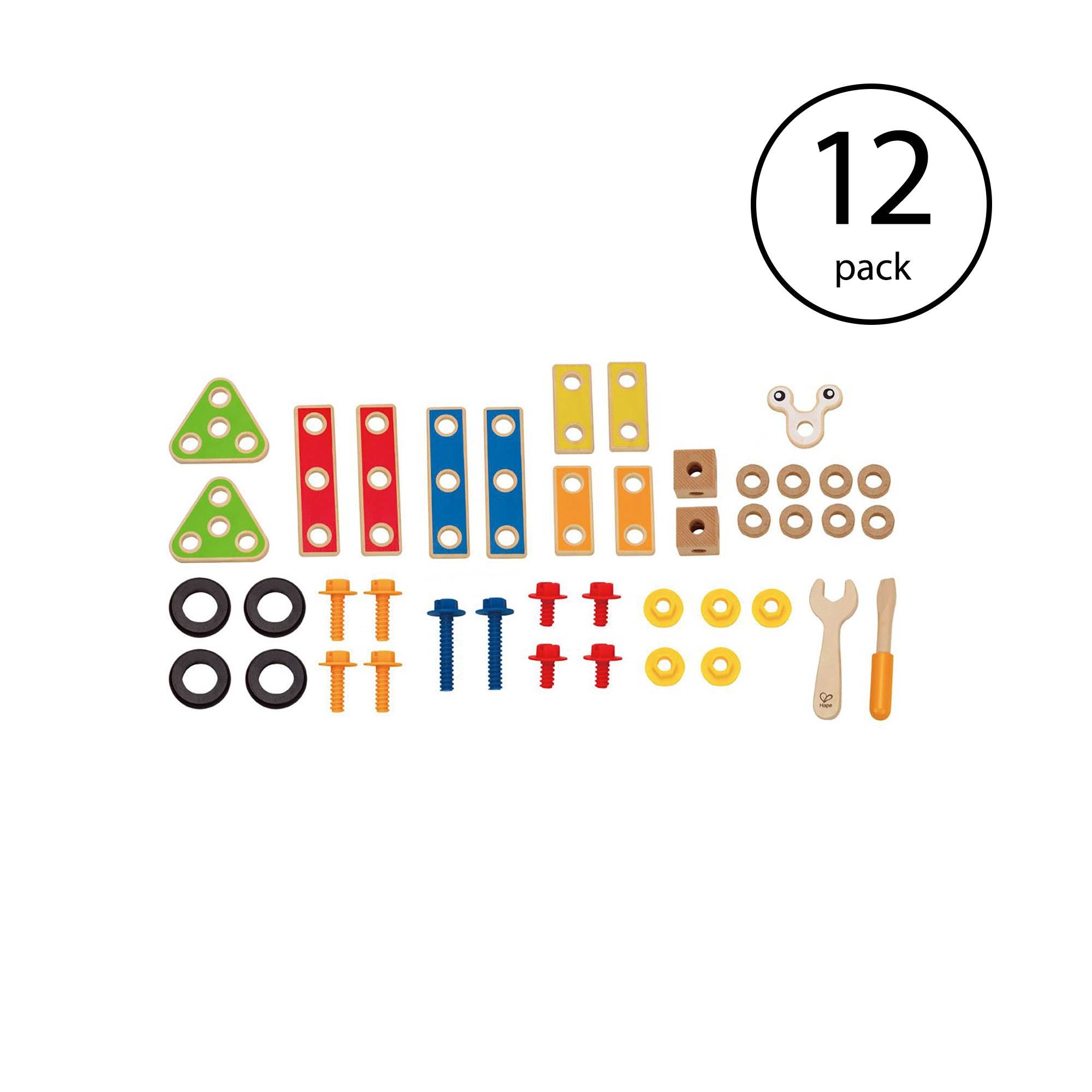 Hape Wooden 42 Piece Toddler Colorful Blocks Basic Builder Play Set (12 Pack)