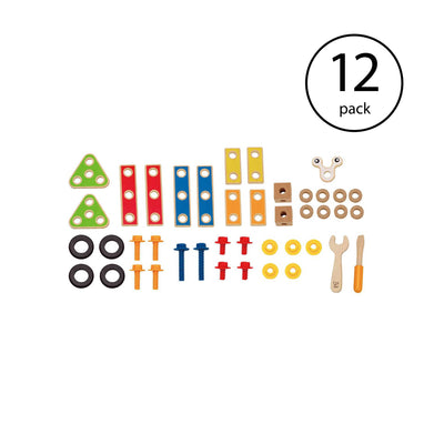 Hape Wooden 42 Piece Toddler Colorful Blocks Basic Builder Play Set (12 Pack)