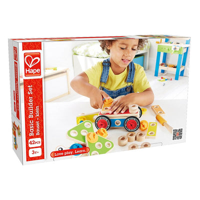 Hape Wooden 42 Piece Toddler Colorful Blocks Basic Builder Play Set (12 Pack)