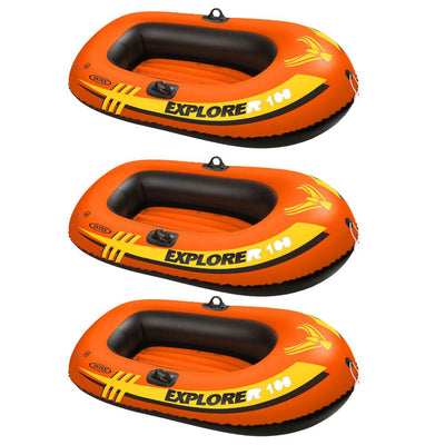 Intex Explorer 100 1 Person Youth Inflatable Water Raft Row Boat Orange (3 Pack)