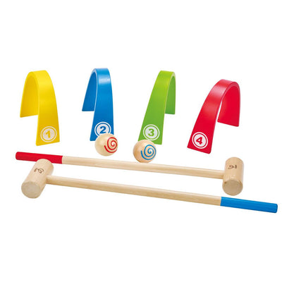 Hape Wooden Kids Outdoor or Indoor Colorful Croquet Set for 2 Players (6 Pack)