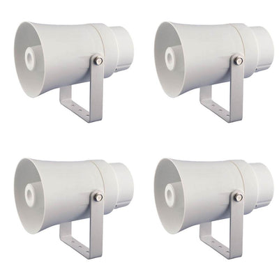 PYLE Aluminum 5.6" Indoor Outdoor PA Horn Speaker 70 Volt 8 Ohms, White (4 Pack)