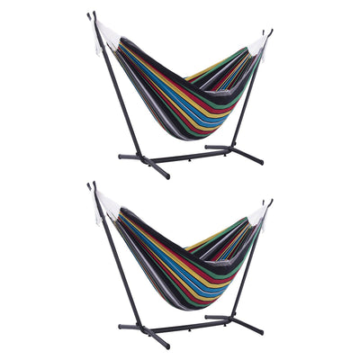 Vivere Cotton Double Hammock w/ Universal Steel Stand Combo, Rio Night (2 Pack)