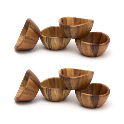 Lipper International Wooden Acacia Wave Shape Salad Serveware Bowl (2 Pack)