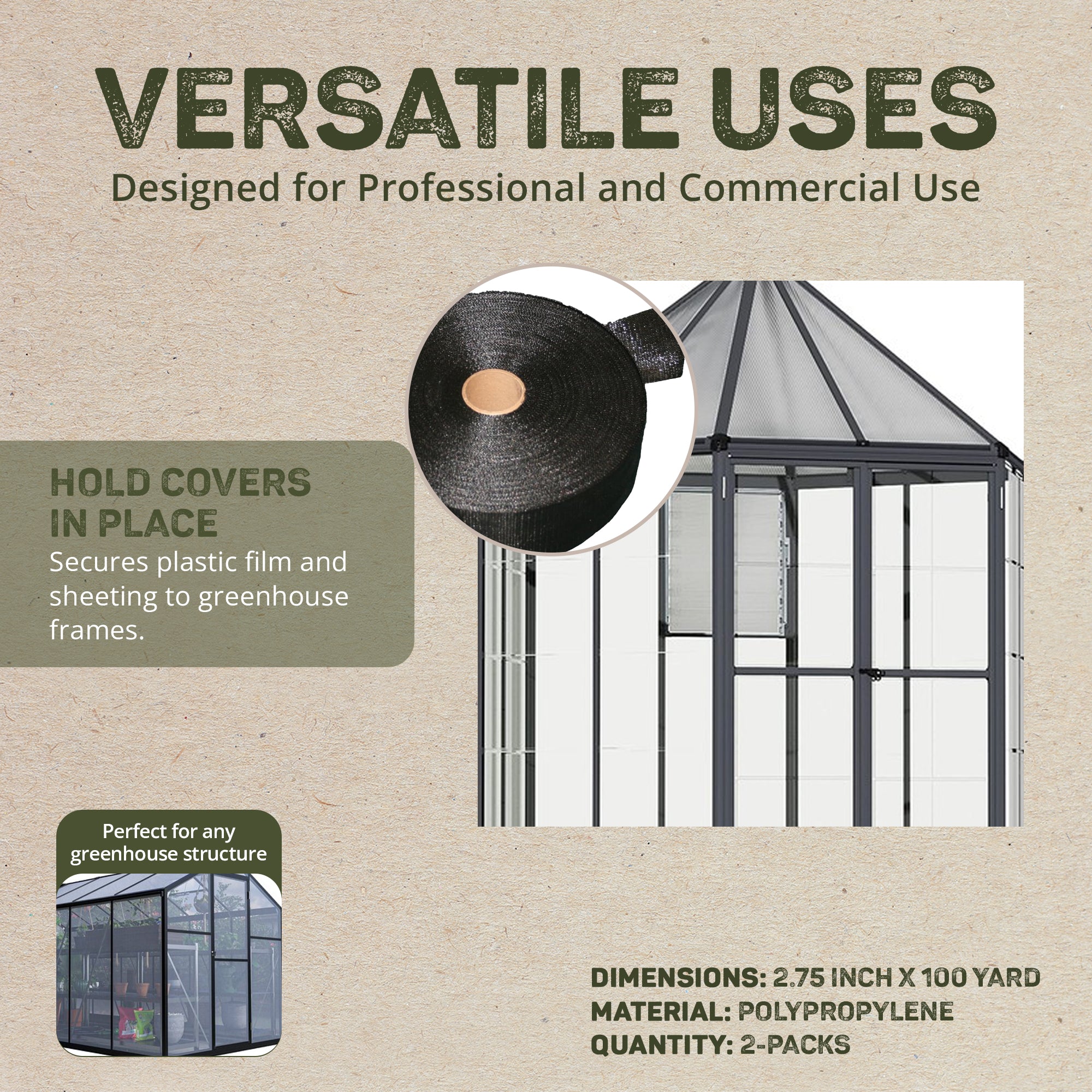 DeWitt .75-100YD 100 Yard x 2.75" Greenhouse Wood Framing Batten Tape (2 Pack) - VMInnovations