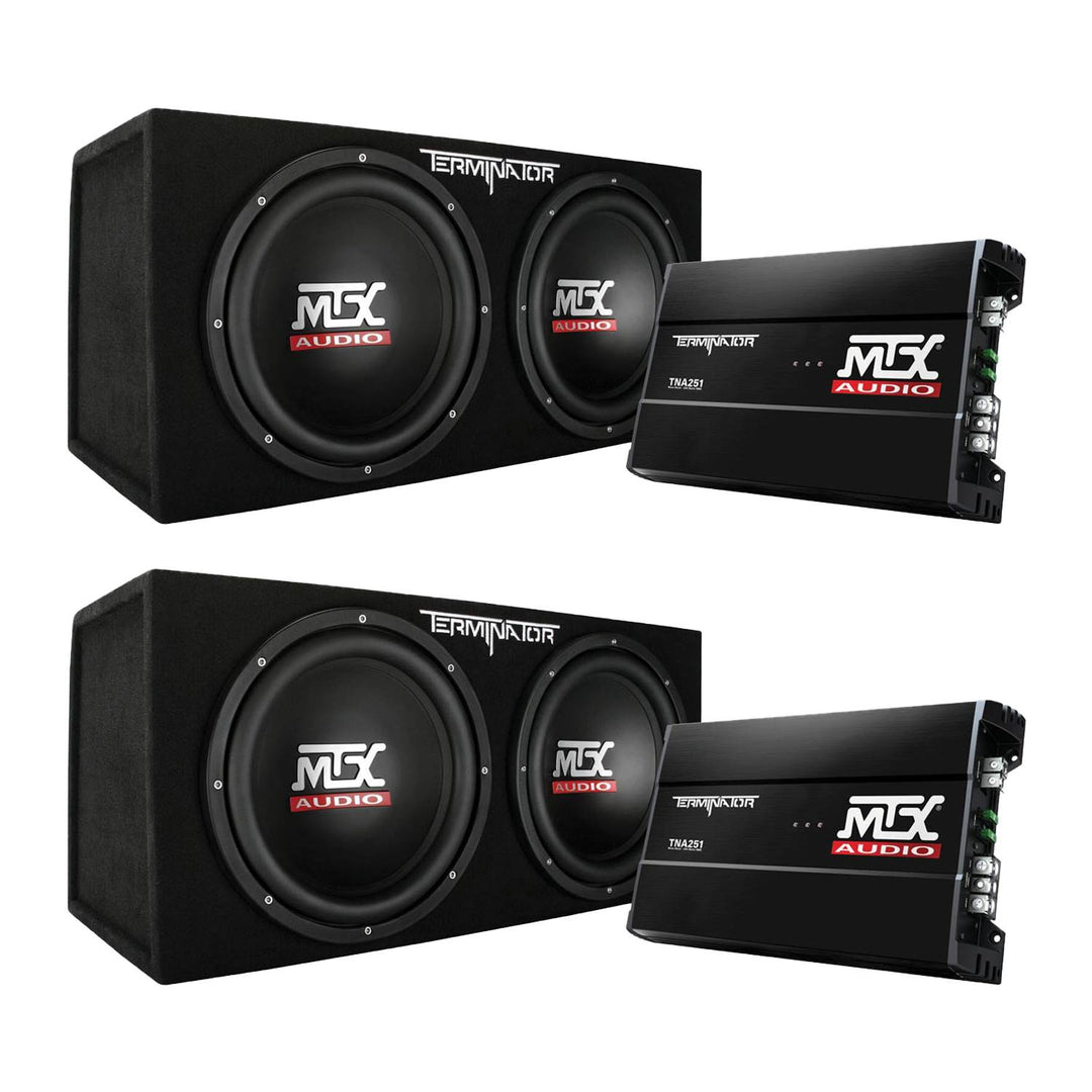 MTX 12" 1200W Dual Loaded Car Subwoofer Audio w/ Sub Box + Amplifier (2 Pack)