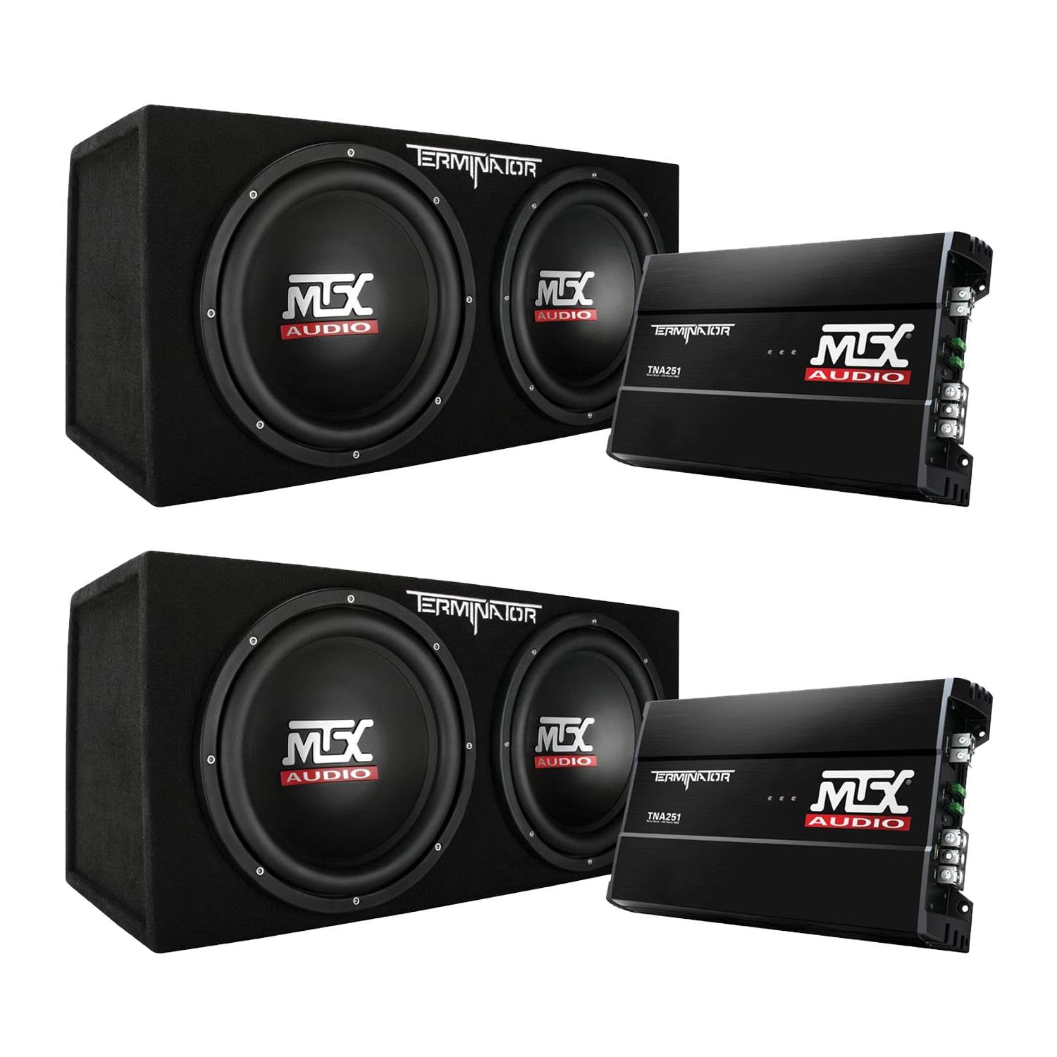 MTX 12" 1200W Dual Loaded Car Subwoofer Audio w/ Sub Box + Amplifier (2 Pack) - VMInnovations