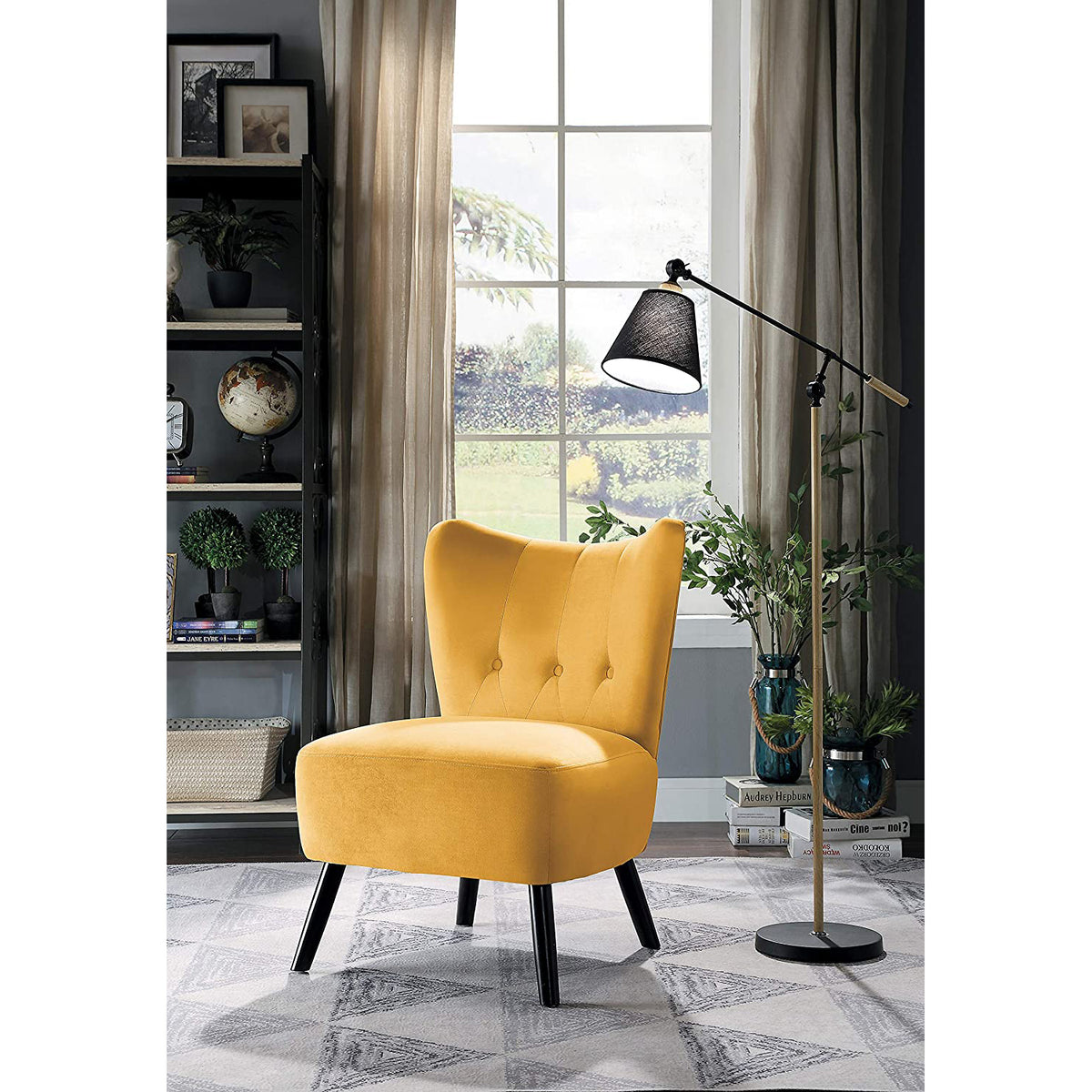 Homelegance Imani Mid Century Velvet Accent Upholstered Chair, Yellow (Open Box)