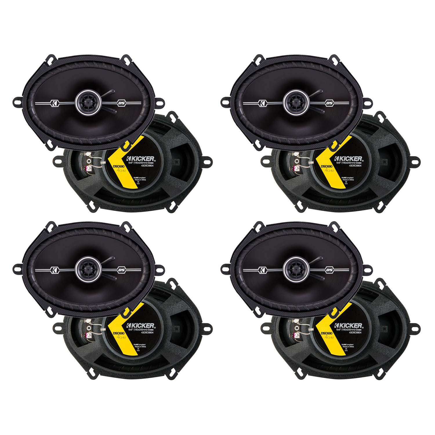 Kicker 43DSC6804 D-Series 6x8" 200 Wt 2-Way 4-Ohm Car Coaxial Speakers (8 Pack)