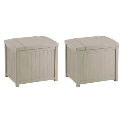 Suncast 22 Gallon Yard and Garden Stay Dry Resin Deck Box, Light Taupe (2 Pack)