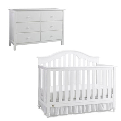 Fisher Price Kingsport 5 in 1 Crib and 6 Drawer Double Chest Dresser, Snow White
