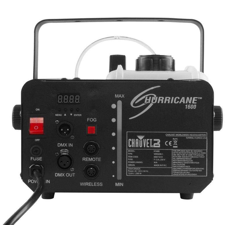 CHAUVET DJ Hurricane 1600 2.4L Pro Fog/Smoke Machine w/FC-T Wire Remote (4 Pack)