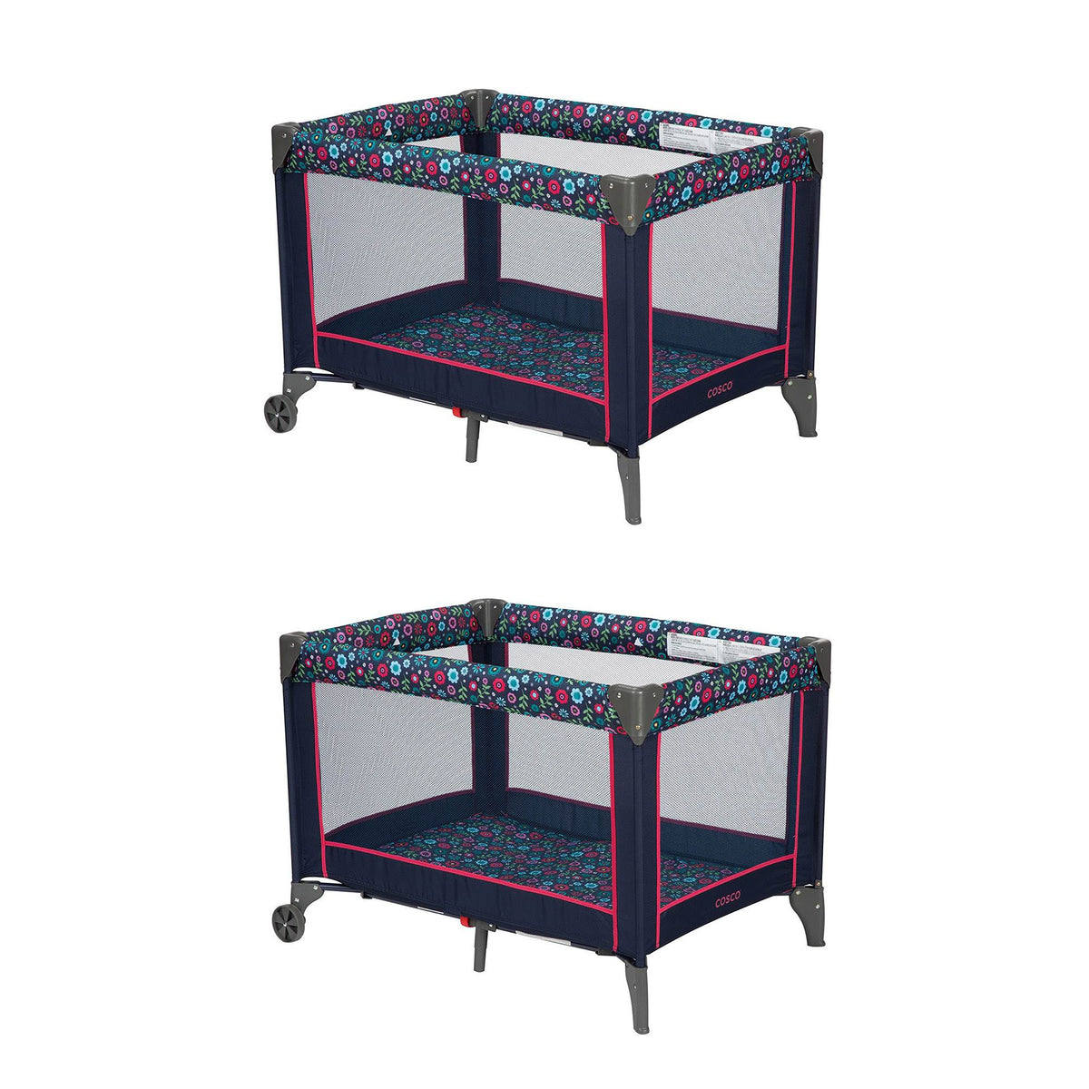 Cosco Funsport Compact Playpen Portable Infant Play Yard, Flower Garden (2 Pack)