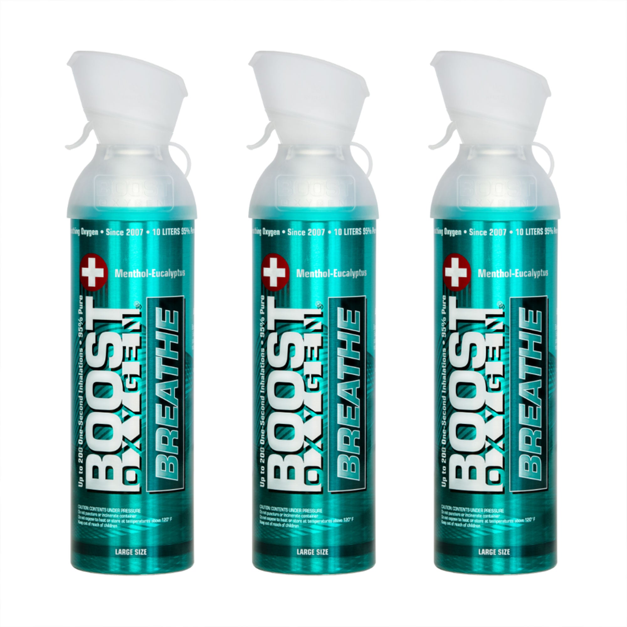 Boost Oxygen Natural Portable 10 Liter Pure Oxygen Canister, Menthol (3 Pack)