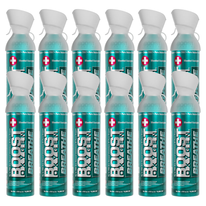 Boost Oxygen Natural Portable 10 Liter Pure Oxygen Canister, Menthol (12 Pack)